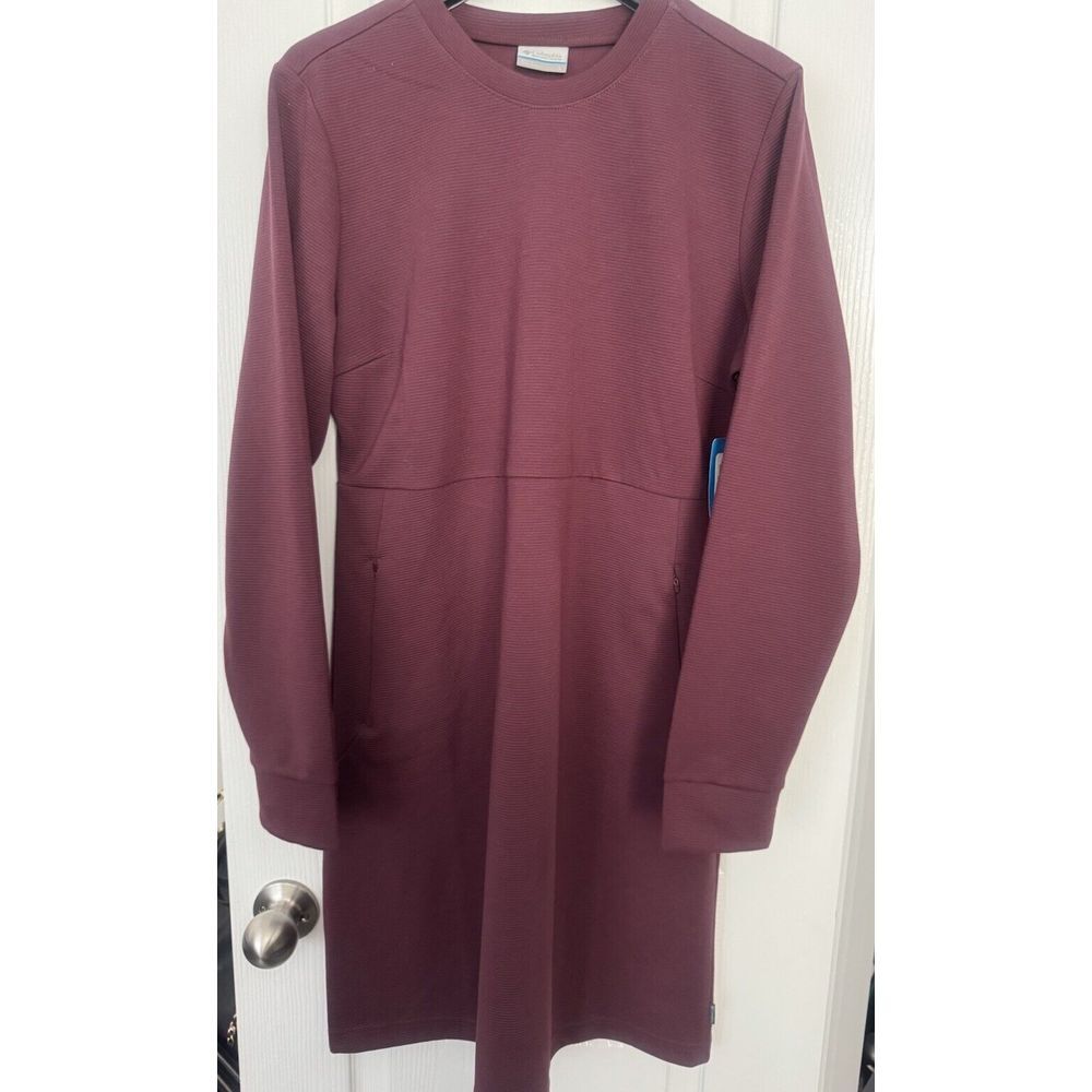 Women's‎ Columbia Burgundy Maroon long sleeve dress With zip Pockets Large New
